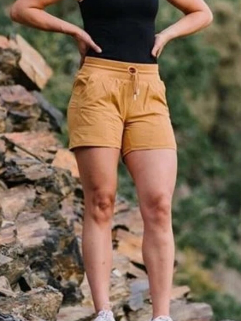 Women's Drawstring Athletic Shorts in Mustard